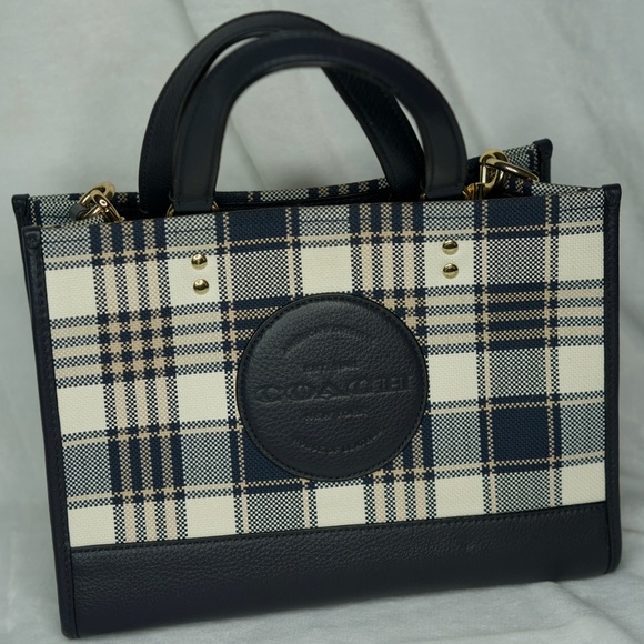 Coach Handbags - Coach Navy and Cream Plaid Satchel
